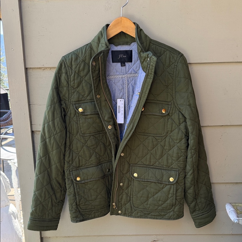 J. Crew Women's Olive Quilted Field Jacket, size L, NWT